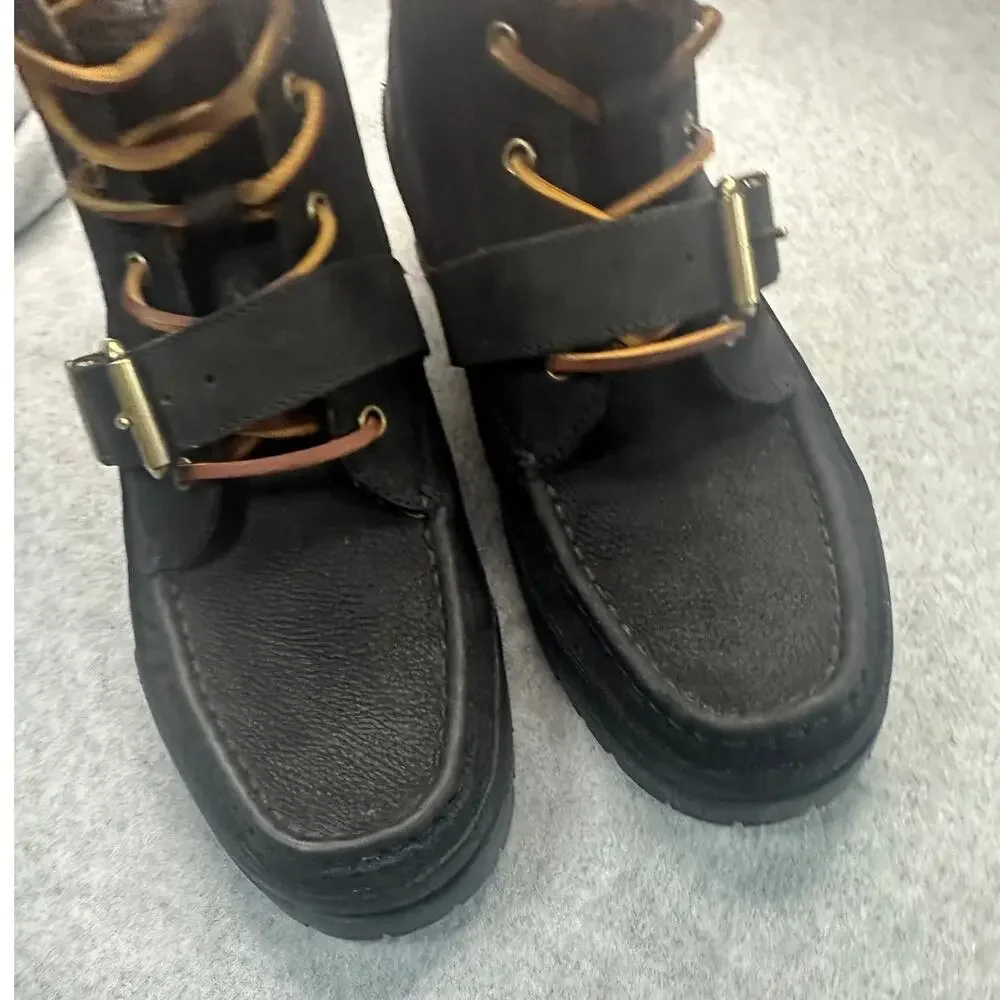 Polo Ralph Lauren Ranger Boot Tumbled Leather Buckle Black